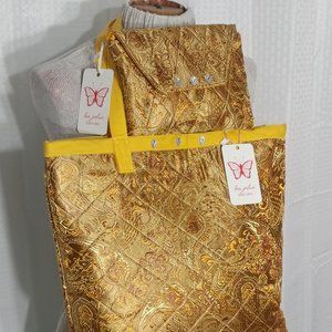 NWT Gold Embroidered Brocade Tote Bag SET with matching clutch